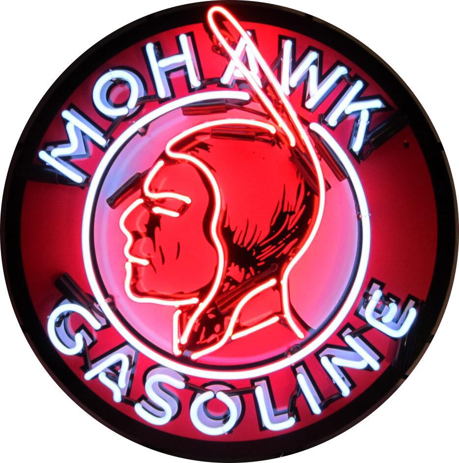 Mohawk Gasoline Single-Sided Neon Porcelain Box Sign