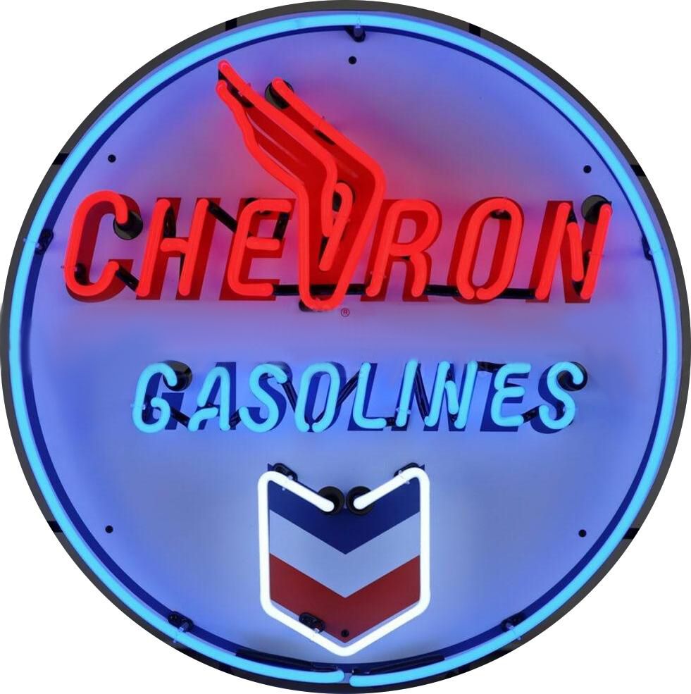 Chevron Gasolines Single-Sided Neon Porcelain Box Sign
