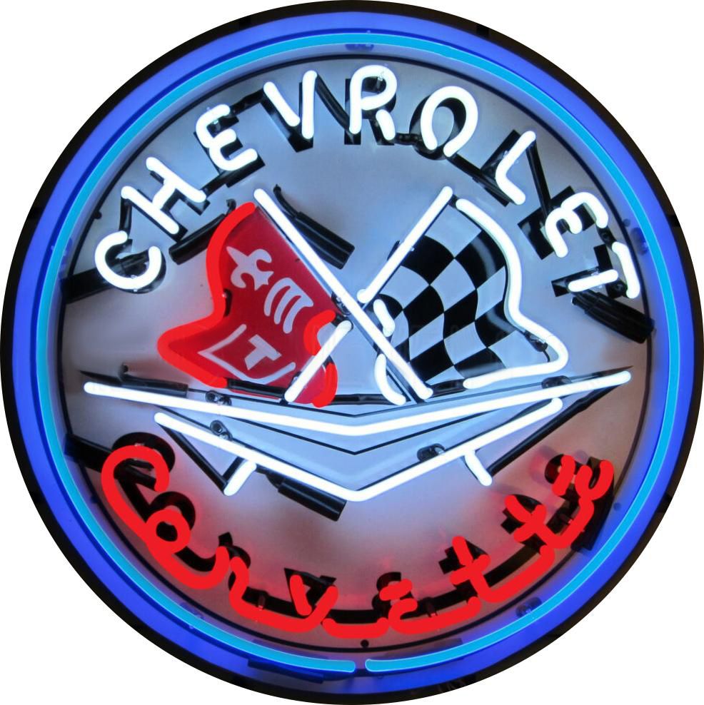 Chevrolet Corvette Single-Sided Neon Porcelain Box Sign