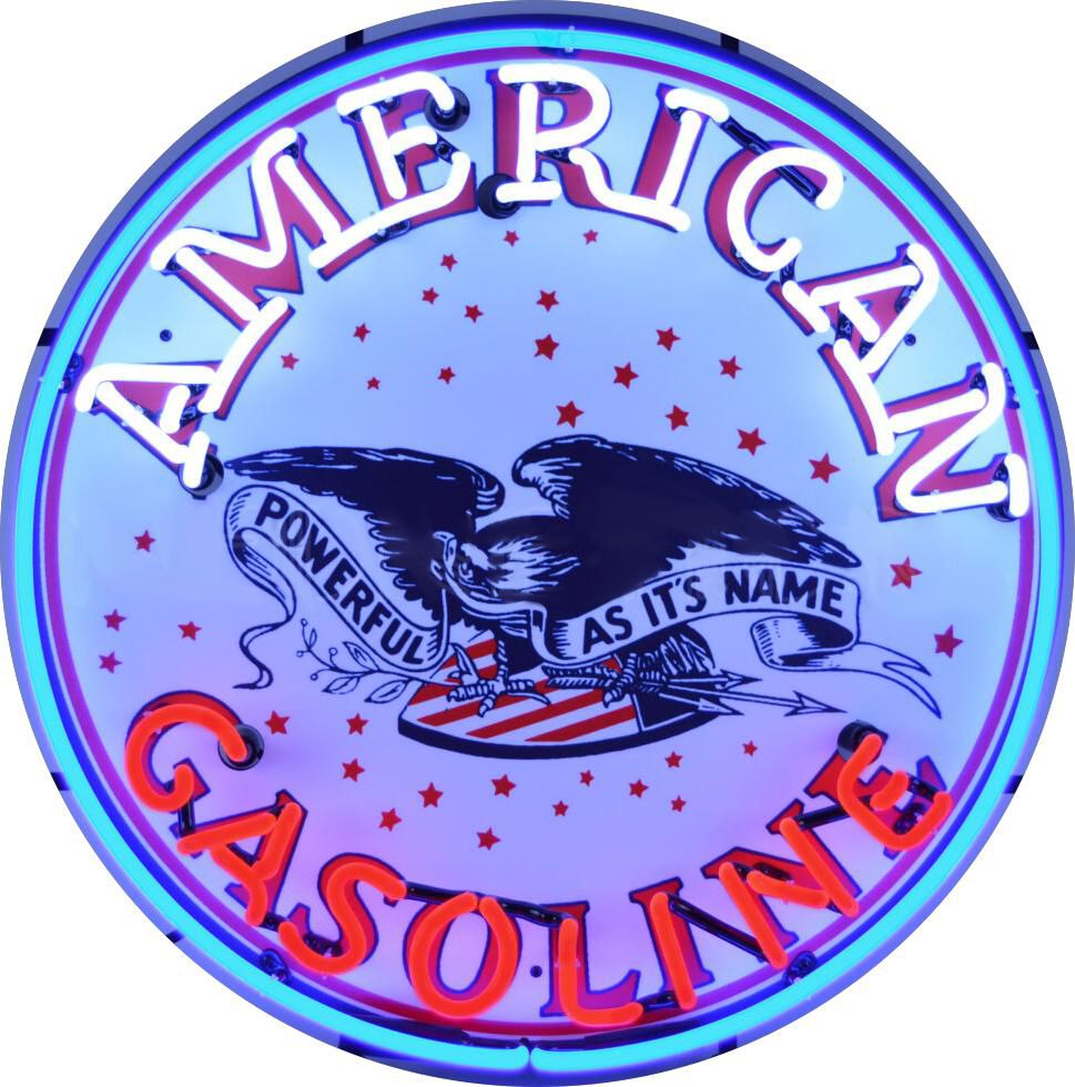 American Gasoline Single-Sided Neon Porcelain Box Sign