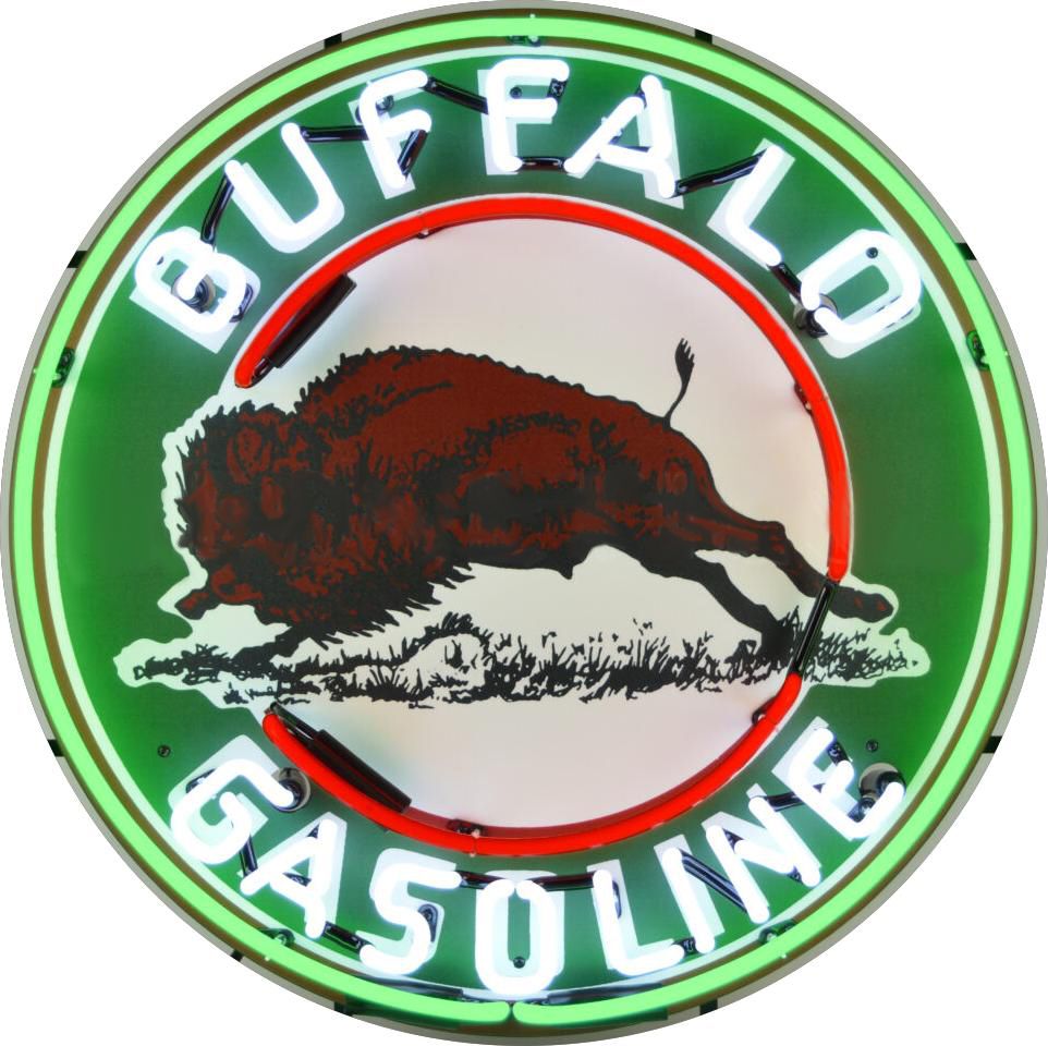 Buffalo Gasoline Single-Sided Neon Porcelain Box Sign
