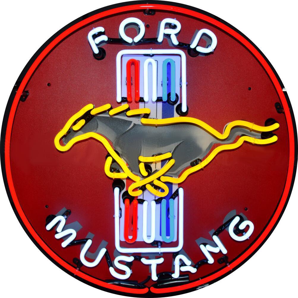 Ford Mustang Single-Sided Neon Porcelain Box Sign