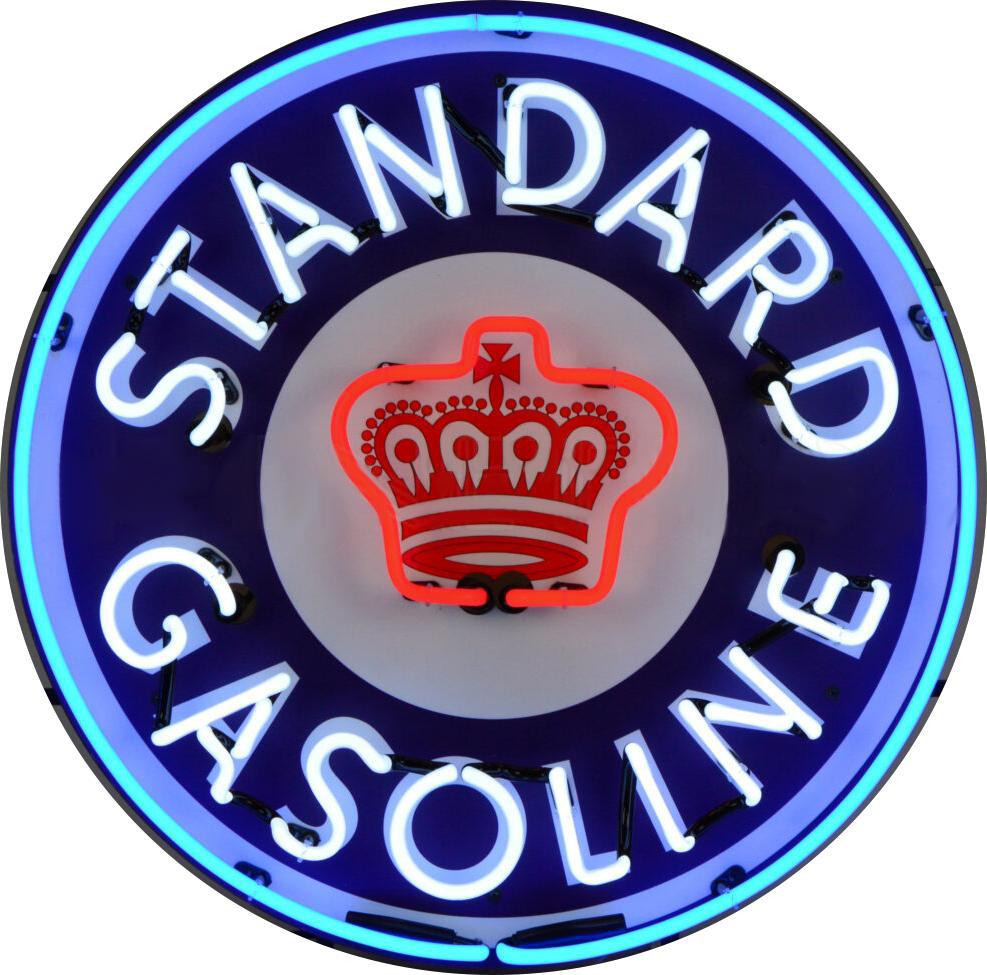 Standard Red Crown Gasoline Single-Sided Neon Porcelain Box Sign