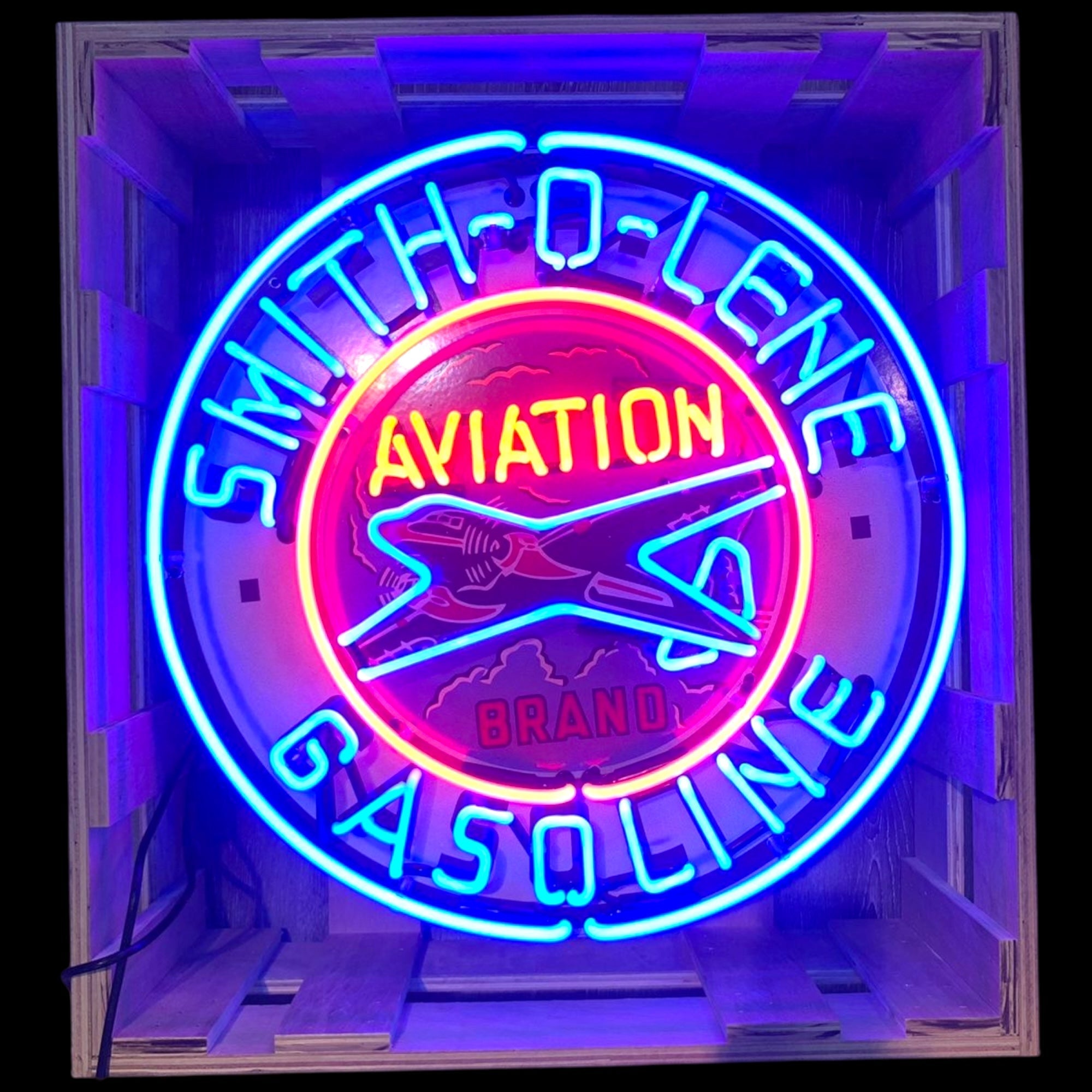 Smith-O-Lene Aviation Gasoline Neon Porcelain Sign with Can
