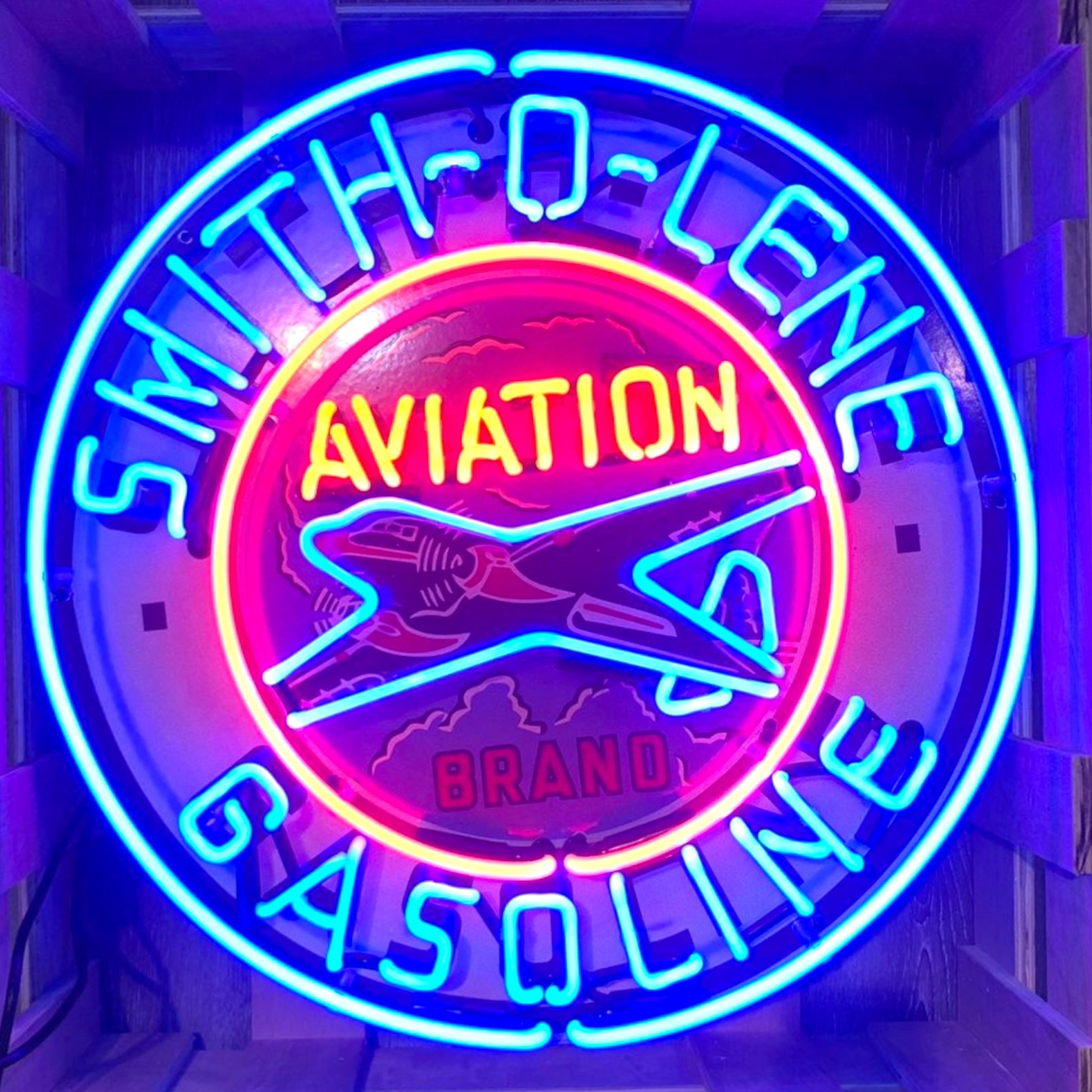 Smith-O-Lene Aviation Gasoline Neon Porcelain Sign with Can