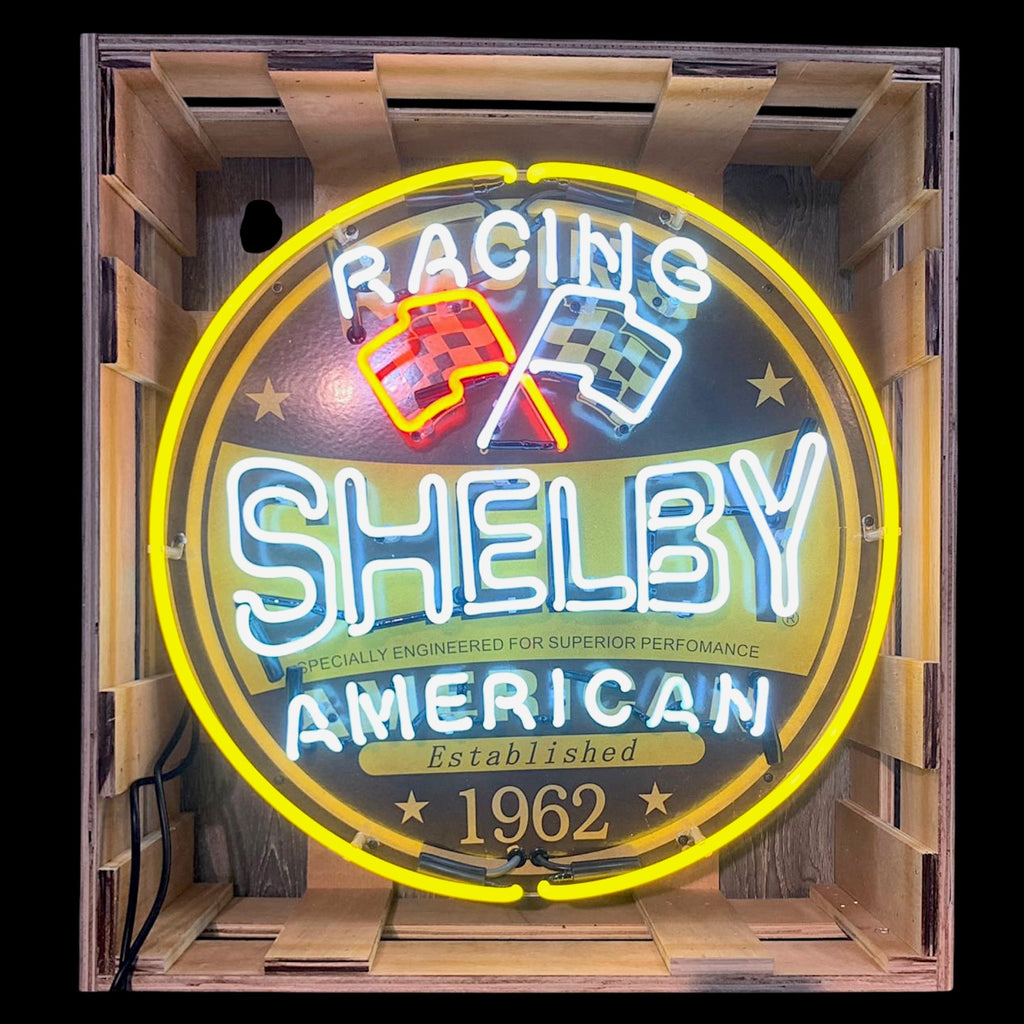 Shelby American Racing 1962 Neon Porcelain Sign with Can