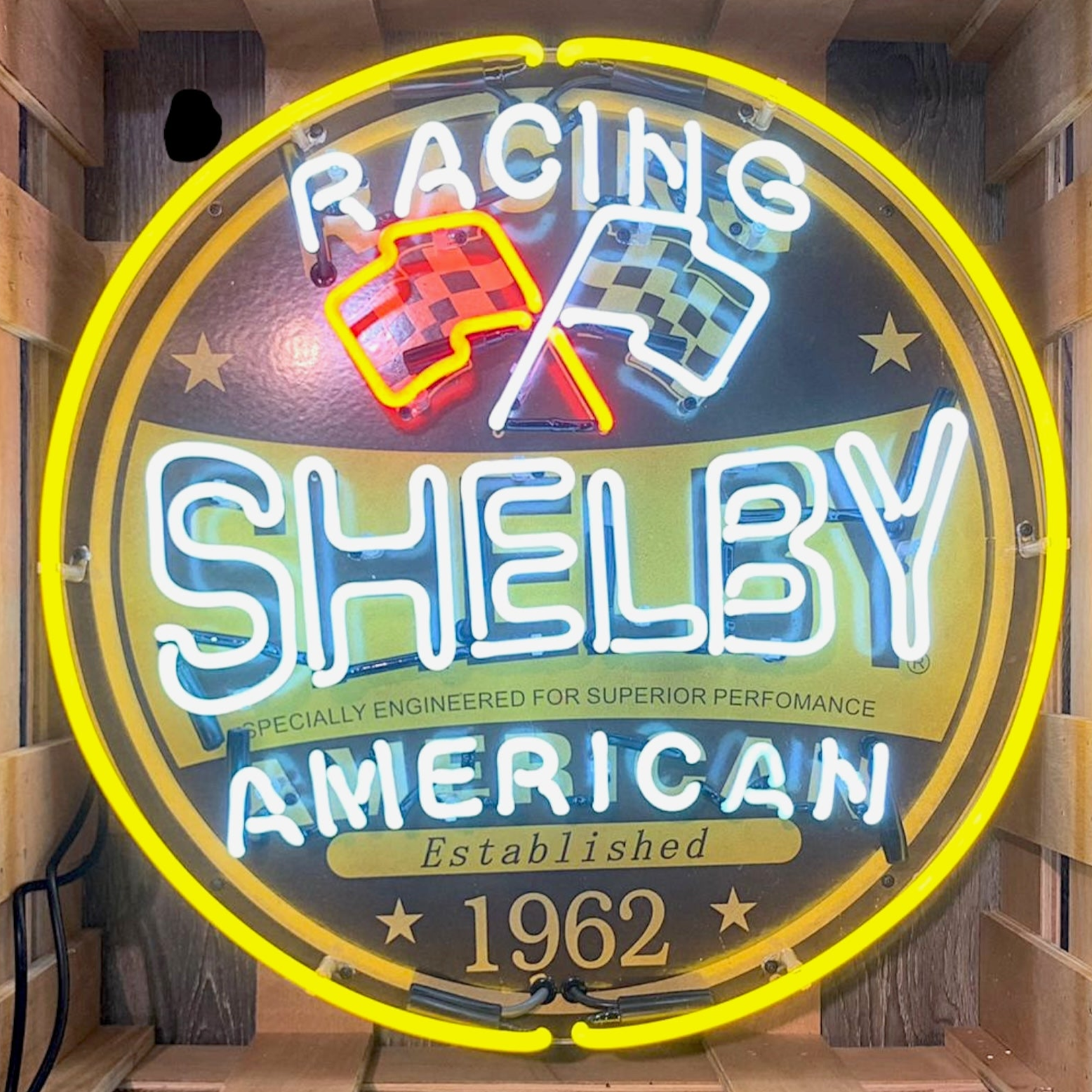 Shelby American Racing 1962 Neon Porcelain Sign with Can
