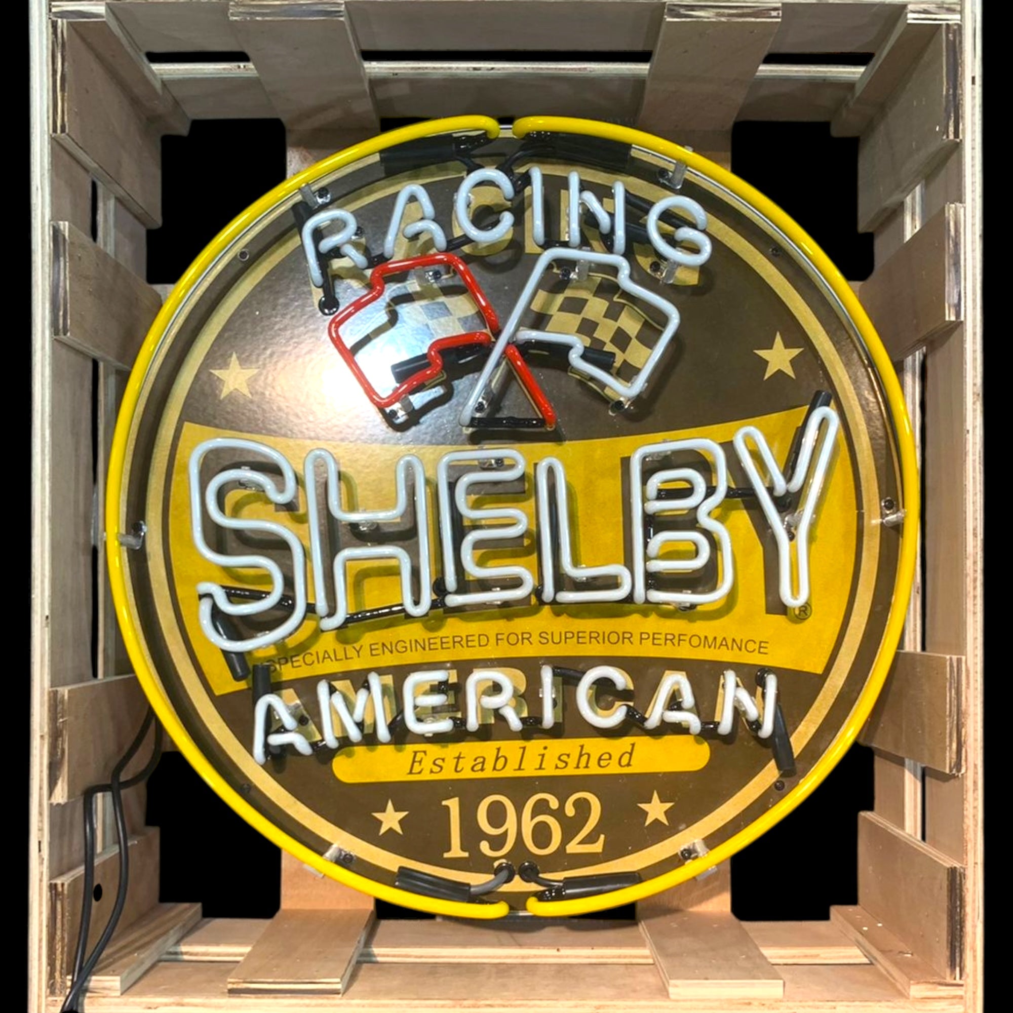 Shelby American Racing 1962 Neon Porcelain Sign with Can