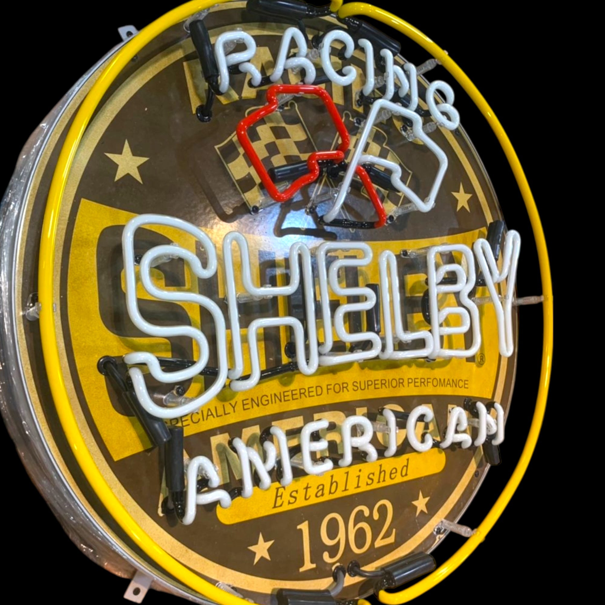 Shelby American Racing 1962 Neon Porcelain Sign with Can