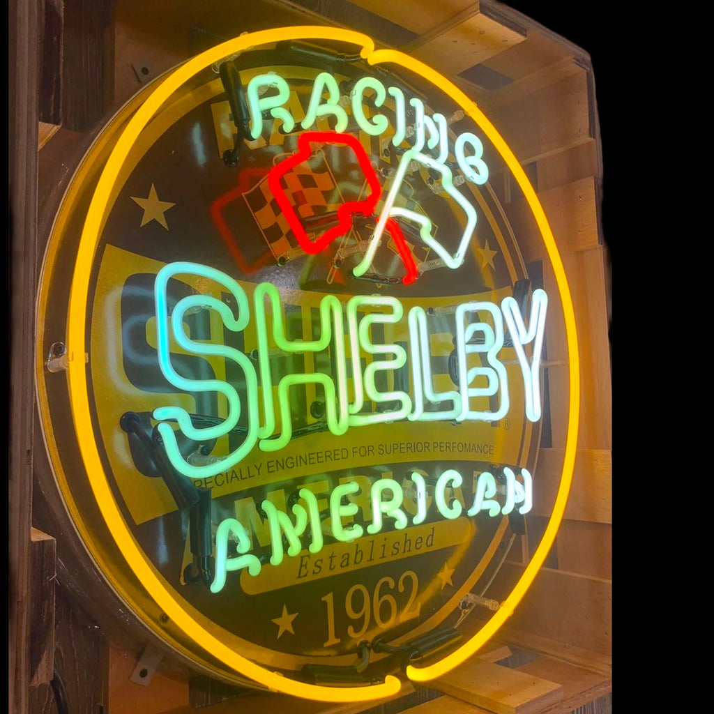 Shelby American Racing 1962 Neon Porcelain Sign with Can