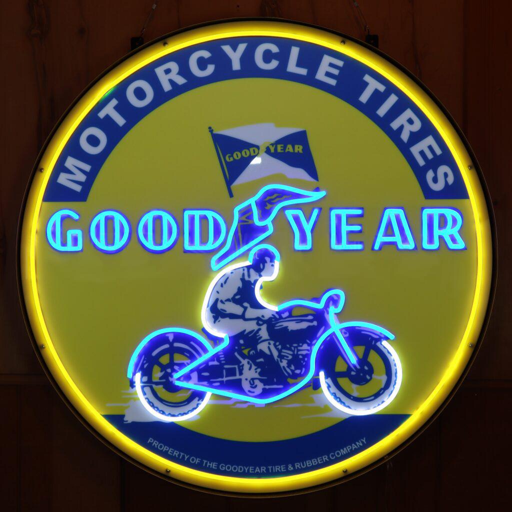 Goodyear Motorcycle Tires Single-Sided Neon Porcelain Box Sign