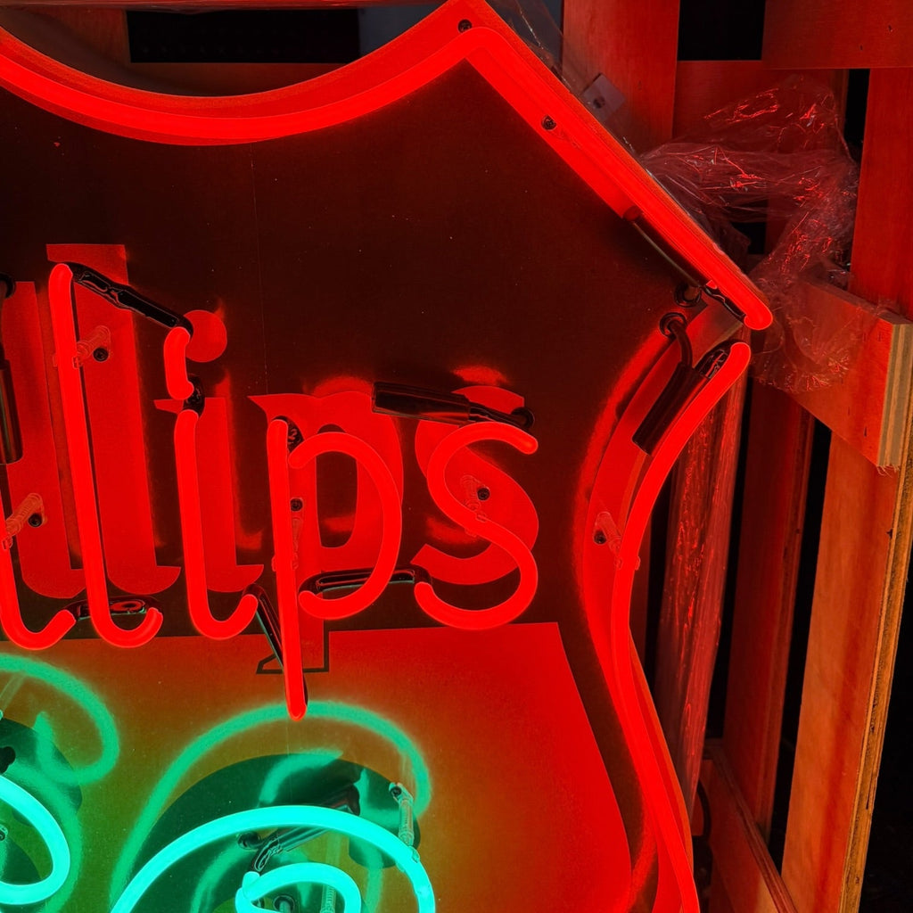 Phillips 66 U.S. Route Neon Porcelain Die Cut Shield Sign with Can
