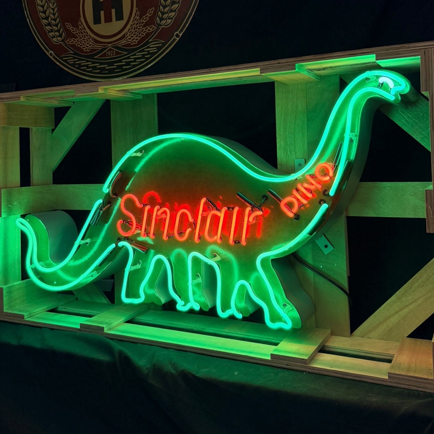 Vintage Sinclair Dino Real Neon Sign - Large Silhouette, Glass, Porcelain, Die Cut Steel Can
