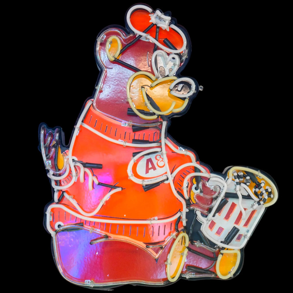 A&W Rooty the Great Root Beer Bear - Large Die Cut Neon Porcelain Sign with Can Vintage Advertising