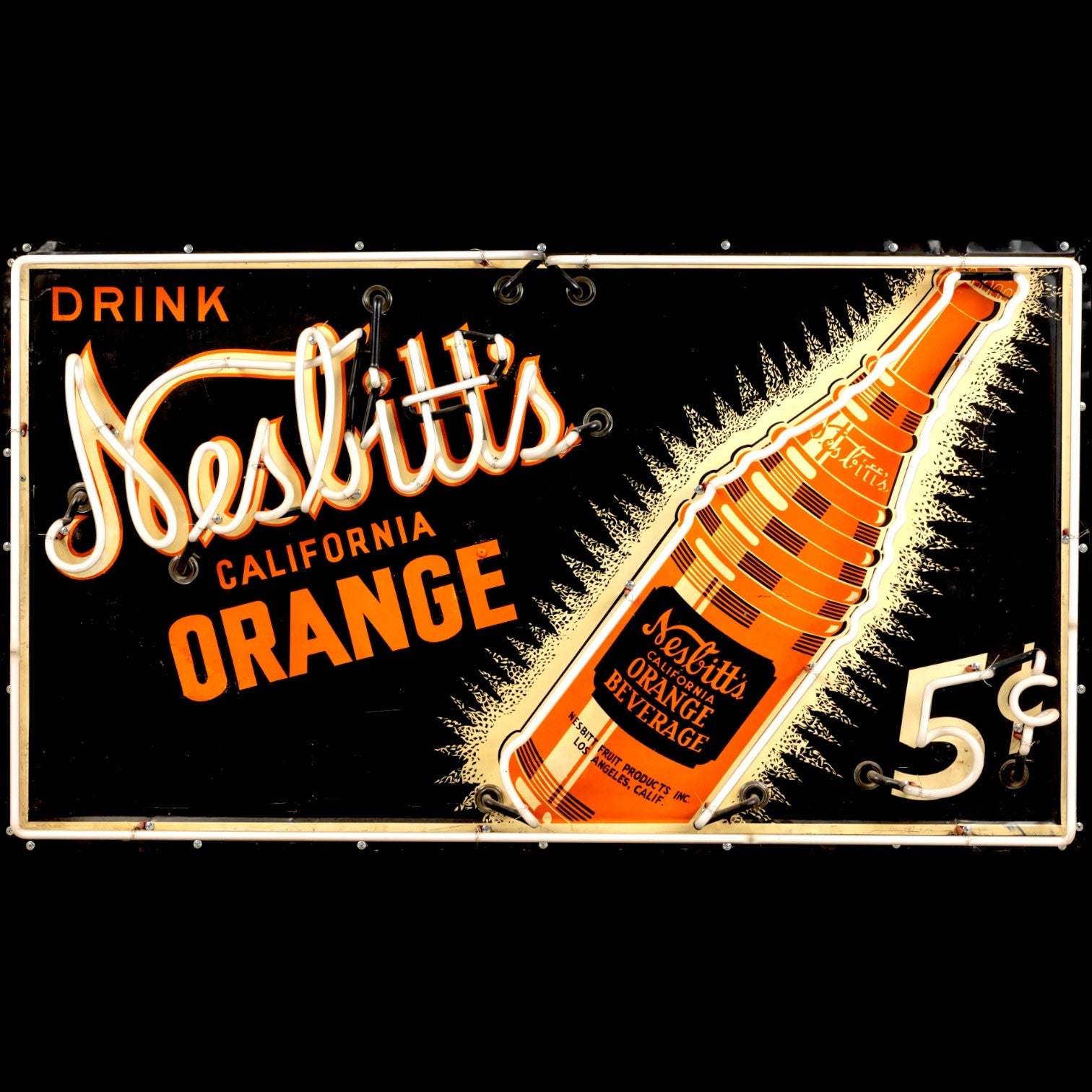 Nesbitt's California Orange Vintage Neon Porcelain Panel Sign Old Soda Display