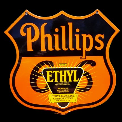 Phillips 66 Ethyl High Octane Porcelain Pump Sign Vintage Die-Cut Metal Highway Shield