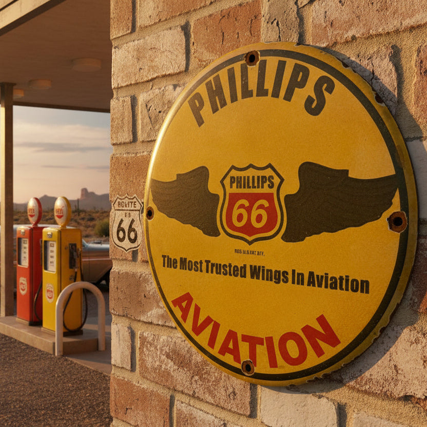 Phillips 66 Aviation Gasoline Vintage Porcelain Enamel Metal Sign