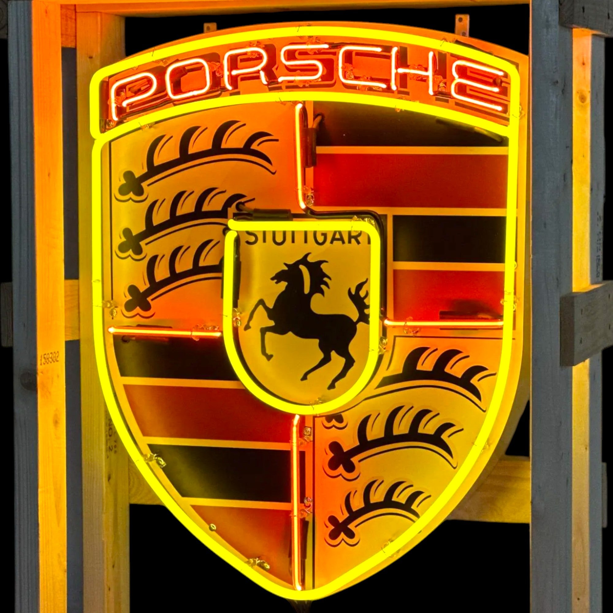 Porsche Emblem Neon Sign - Real Glass, Porcelain, Steel Can