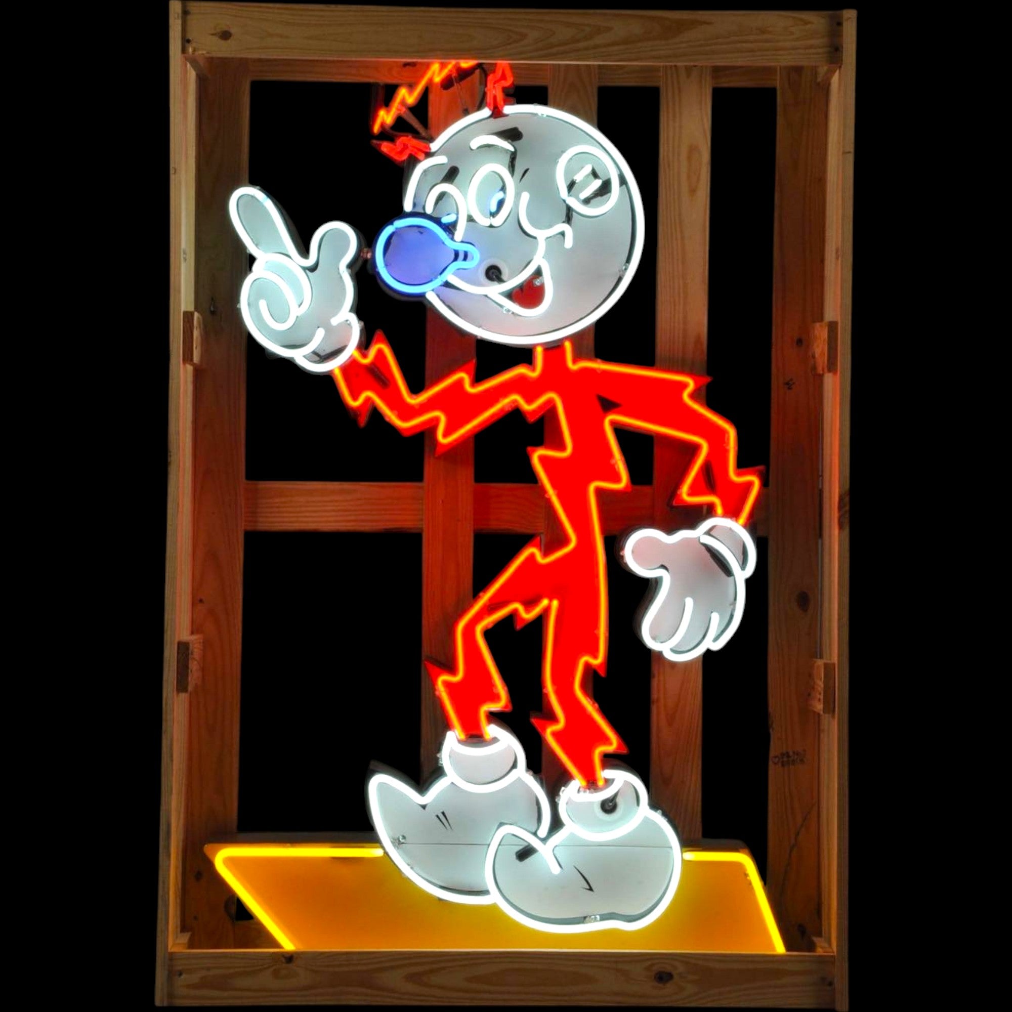 Large Reddy Kilowatt Neon Sign - Die Cut, Glass, Porcelain, Metal Can - Vintage American Mascot