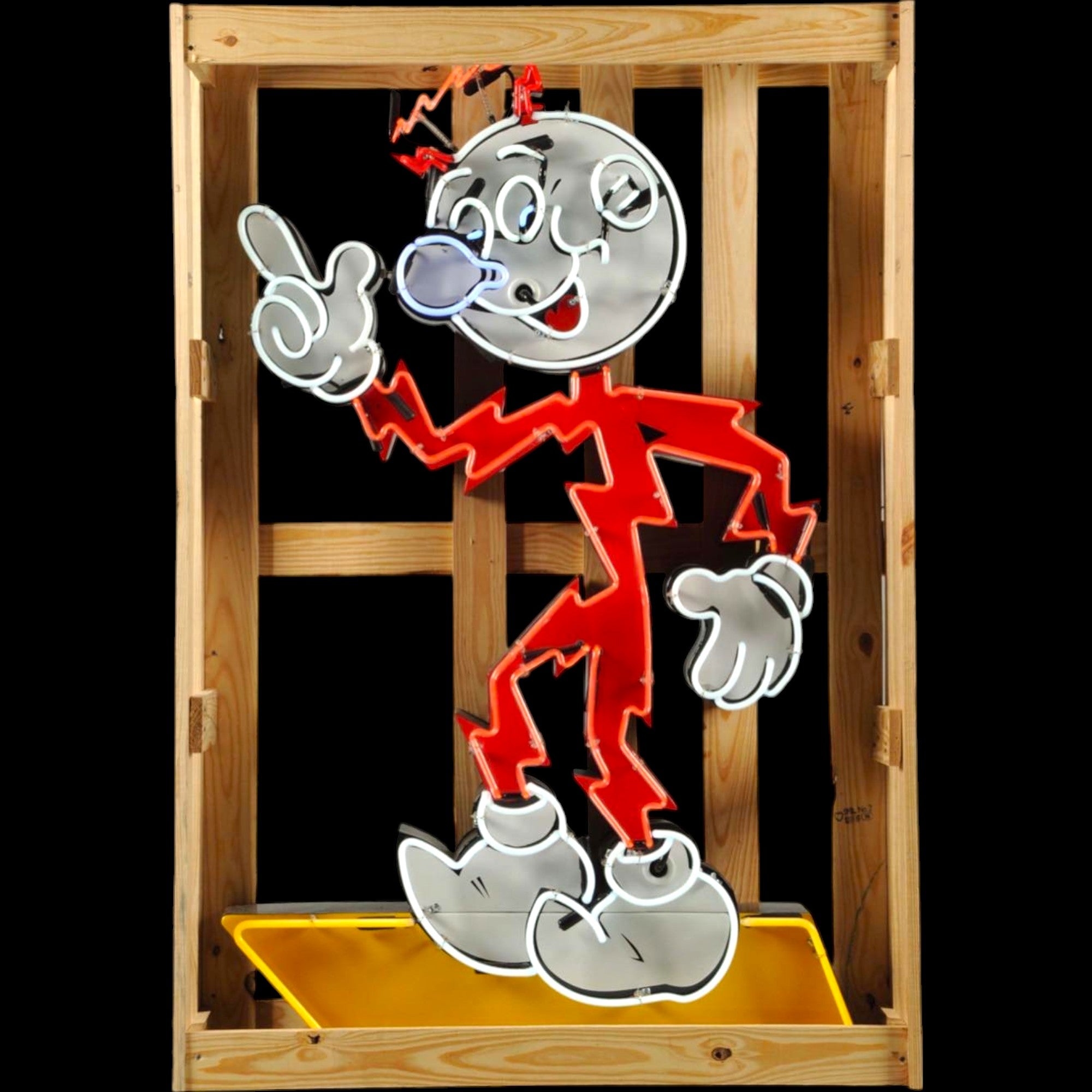 Large Reddy Kilowatt Neon Sign - Die Cut, Glass, Porcelain, Metal Can - Vintage American Mascot