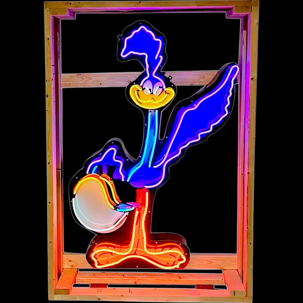 2pc Premium Neon Signs - Road Runner & Wile E. Coyote Beep Beep - Handblown Glass, Porcelain, Steel Can - Vintage Plymouth Muscle Car Mascots