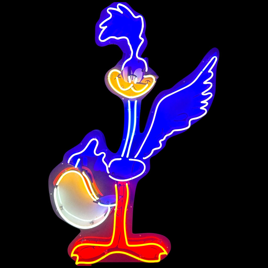 2pc Premium Neon Signs - Road Runner & Wile E. Coyote Beep Beep - Handblown Glass, Porcelain, Steel Can - Vintage Plymouth Muscle Car Mascots