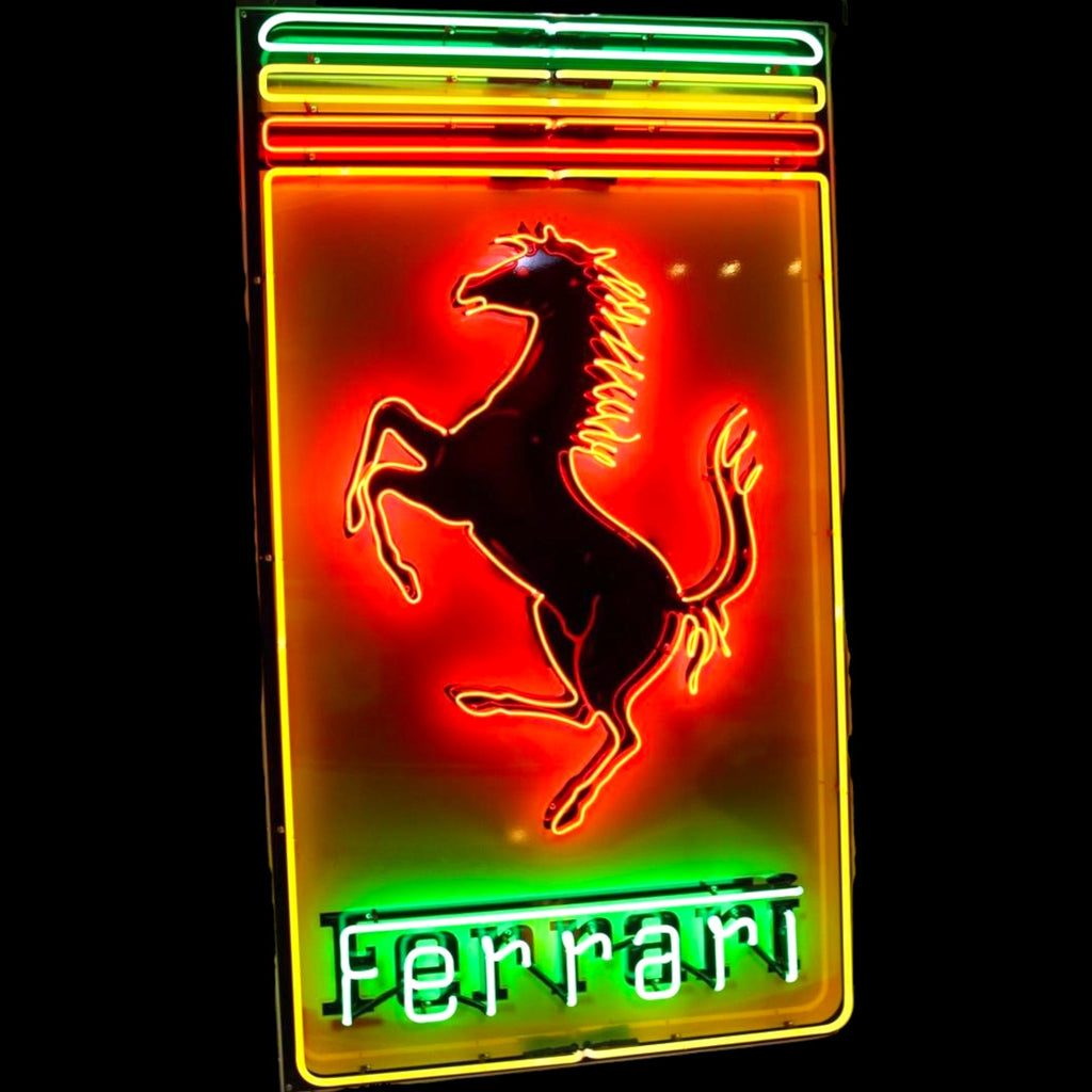 Prancing Horse Ferrari Neon Porcelain Panel Dealer Display with Steel Can