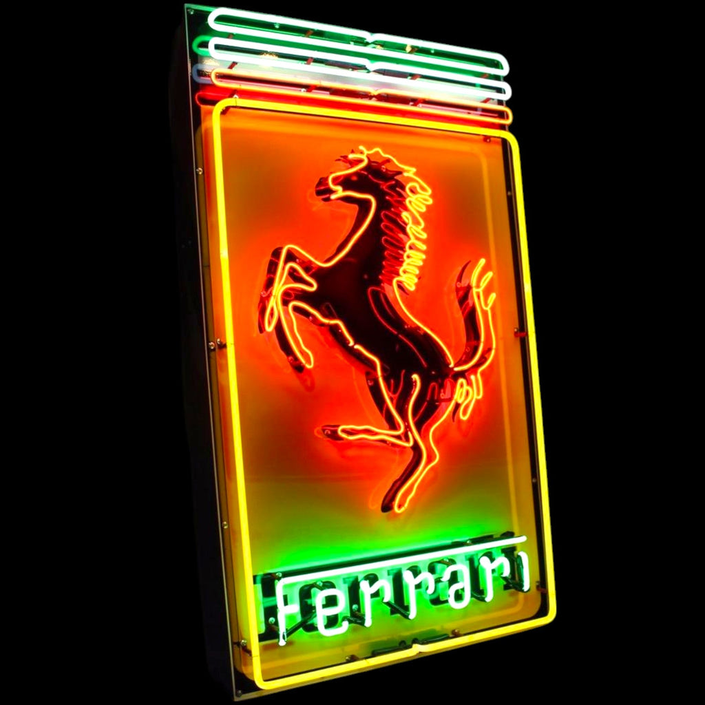 Prancing Horse Ferrari Neon Porcelain Panel Dealer Display with Steel Can