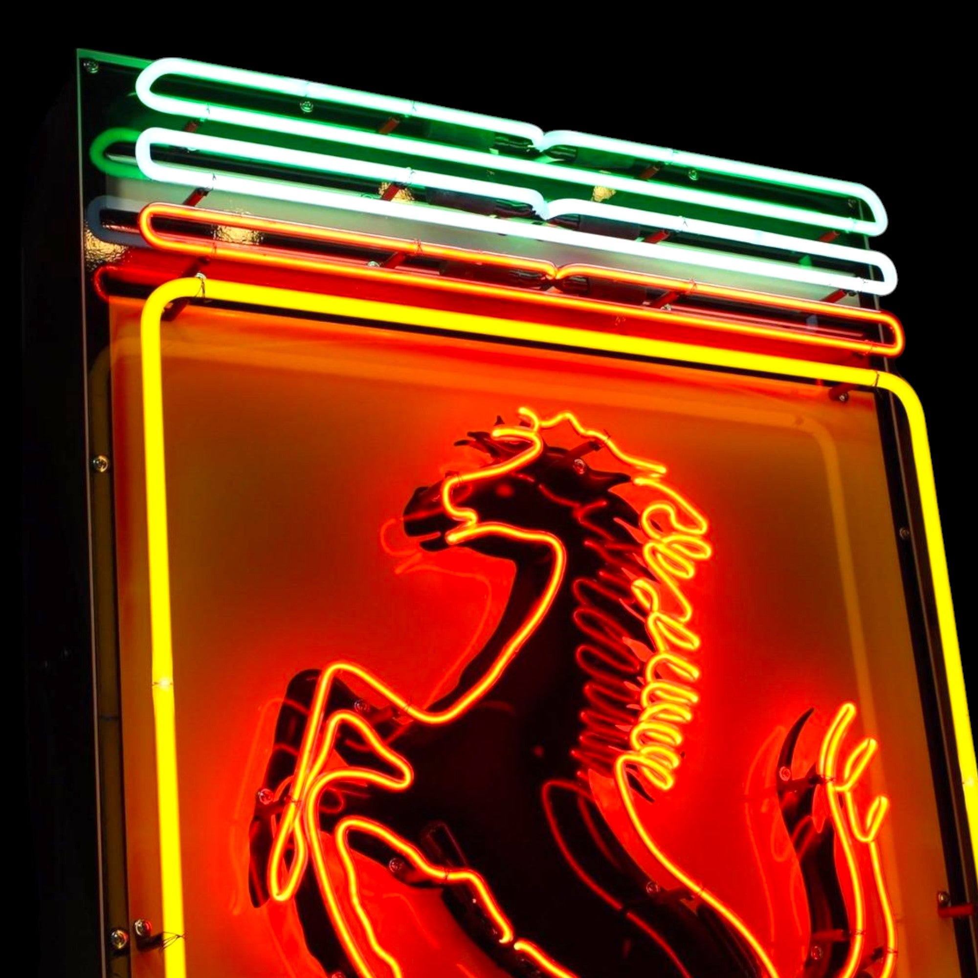 Prancing Horse Ferrari Neon Porcelain Panel Dealer Display with Steel Can