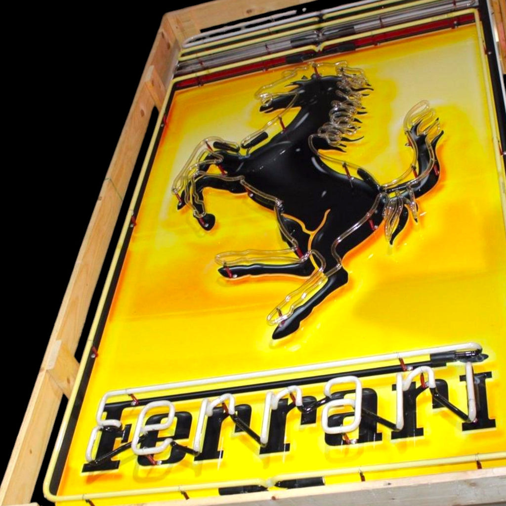 Prancing Horse Ferrari Neon Porcelain Panel Dealer Display with Steel Can