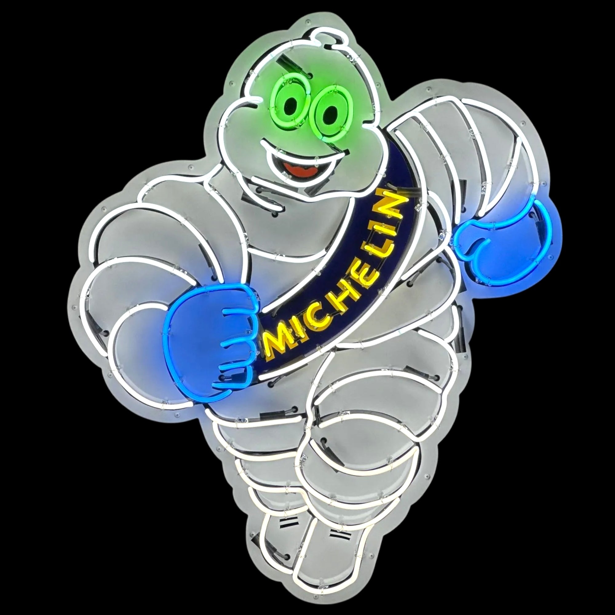 Michelin Man Large Neon Sign - Real Glass, Porcelain, & Die Cut Can - Retro Auto Advertising