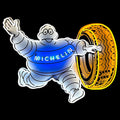 Michelin Man Waving Tire Neon Porcelain Sign with Die Cut Can