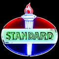Standard Oil Neon Sign - Die Cut Torch Flame - Glass Neon Porcelain with Can - Vintage Gas Station Advertising