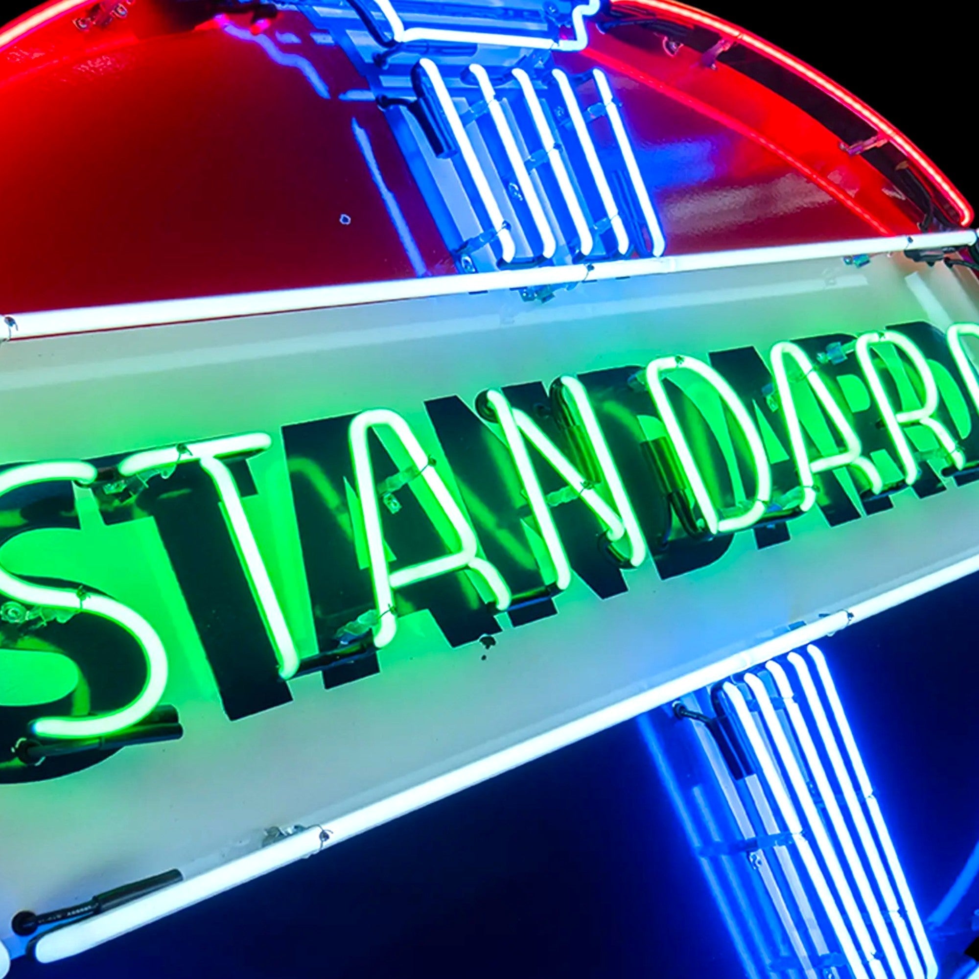Standard Oil Neon Sign - Die Cut Torch Flame - Glass Neon Porcelain with Can - Vintage Gas Station Advertising