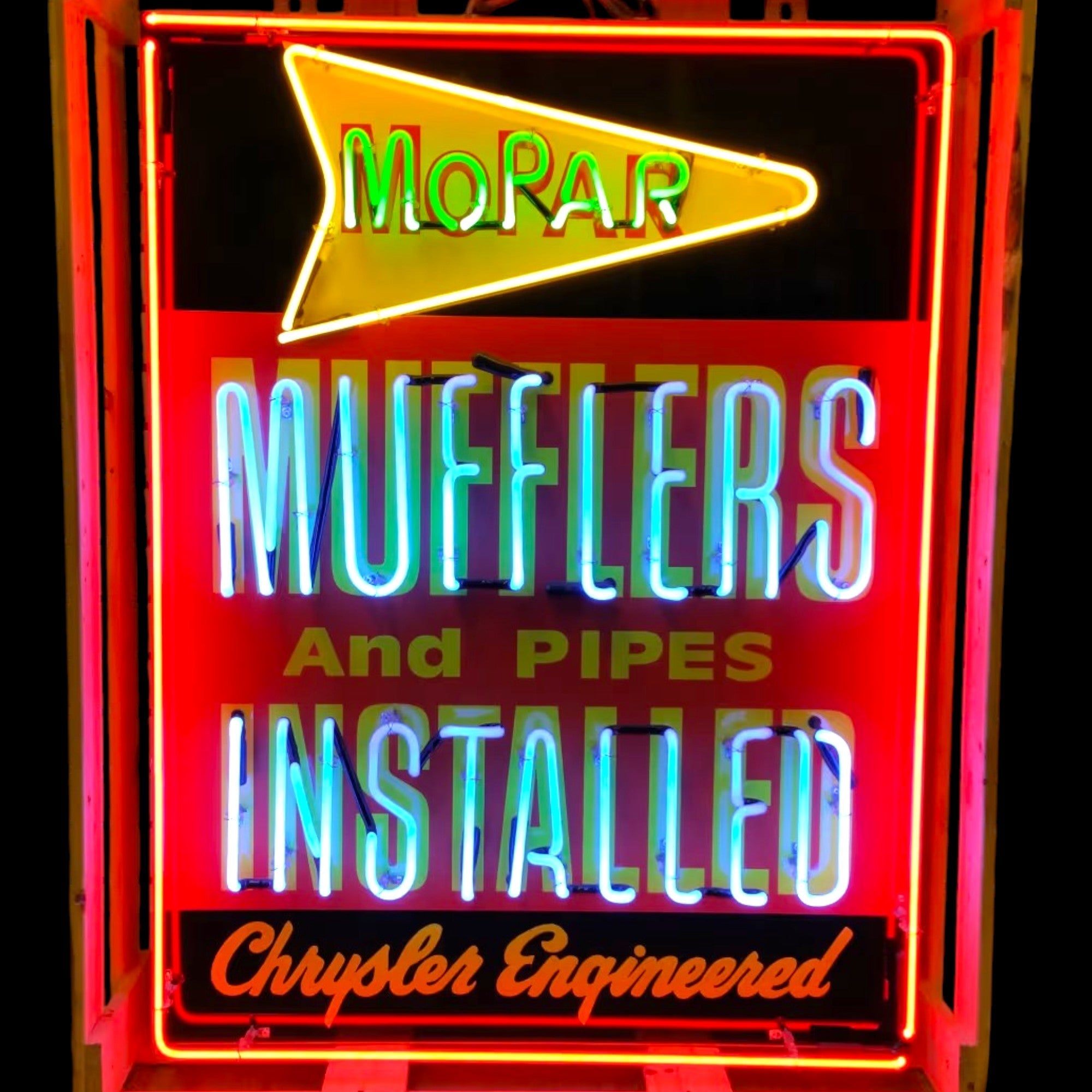 Mopar Parts & Service - Real Glass Neon Porcelain Sign - Vintage Chrysler Dealer Advertising Display