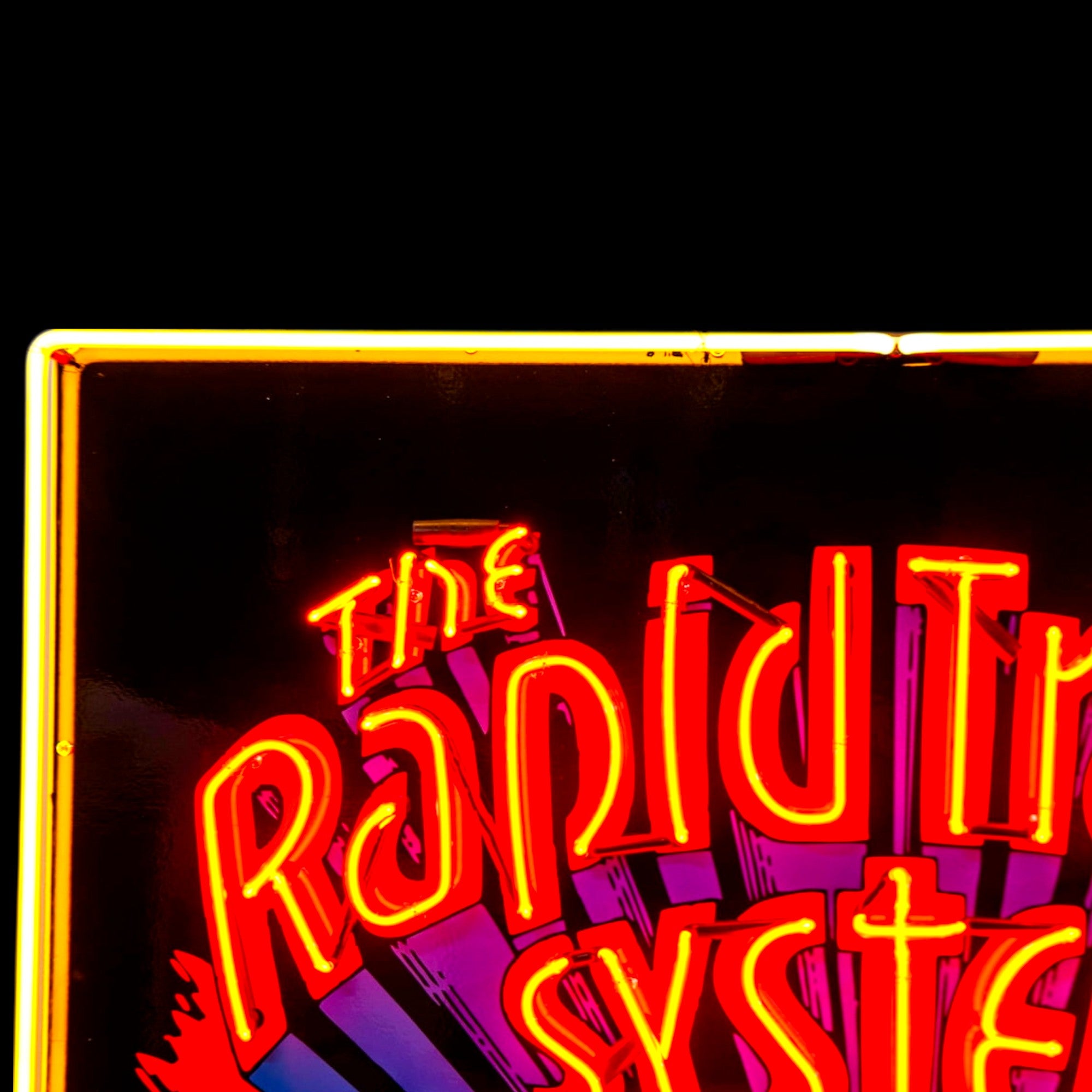 The Rapid Transit System (RTS) Real Neon Sign - Large, Glass, & Porcelain Enamel - Retro Vintage Plymouth Makes It Dealership Advertising Display