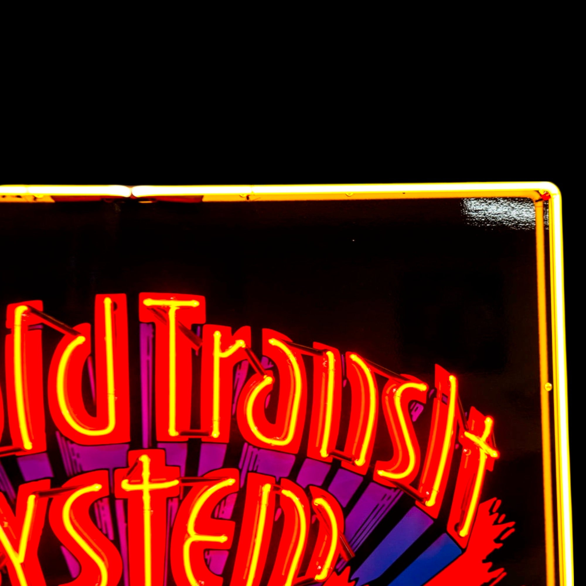 The Rapid Transit System (RTS) Real Neon Sign - Large, Glass, & Porcelain Enamel - Retro Vintage Plymouth Makes It Dealership Advertising Display