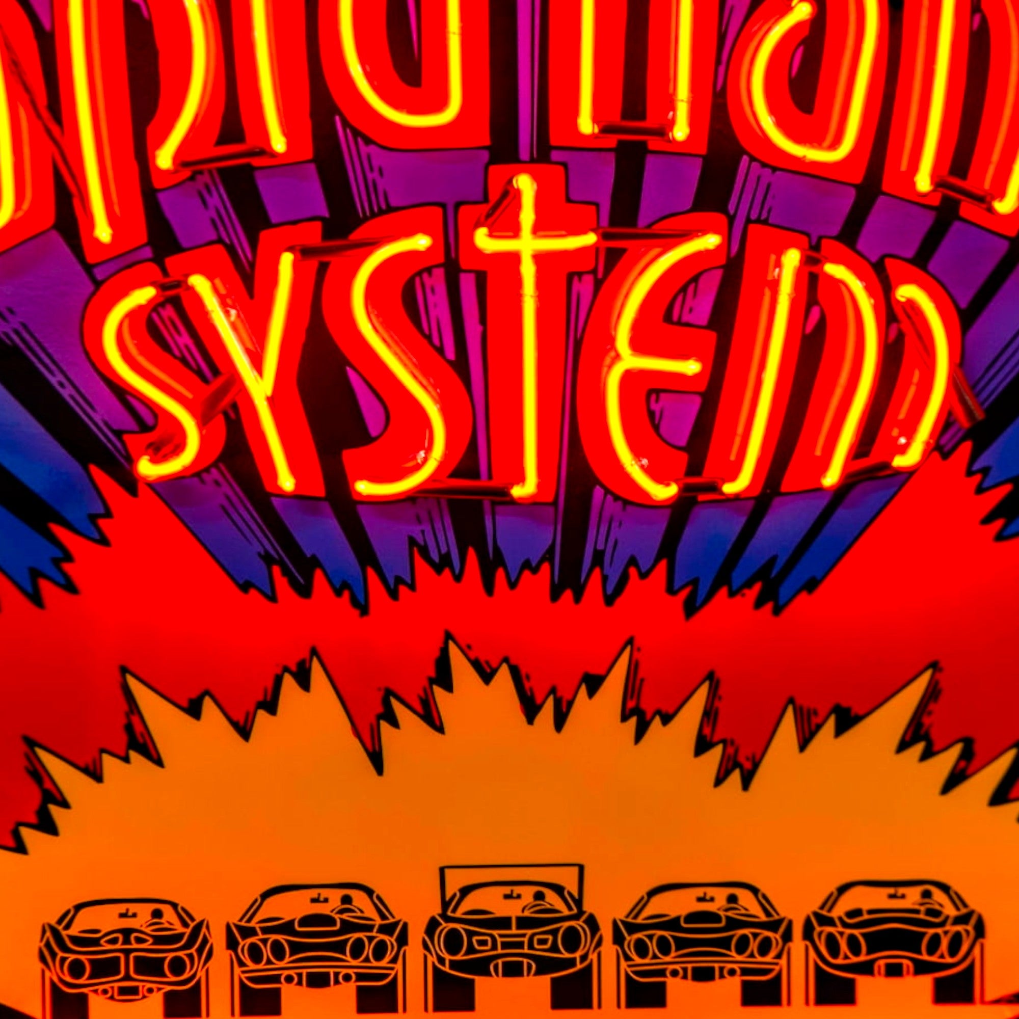 The Rapid Transit System (RTS) Real Neon Sign - Large, Glass, & Porcelain Enamel - Retro Vintage Plymouth Makes It Dealership Advertising Display