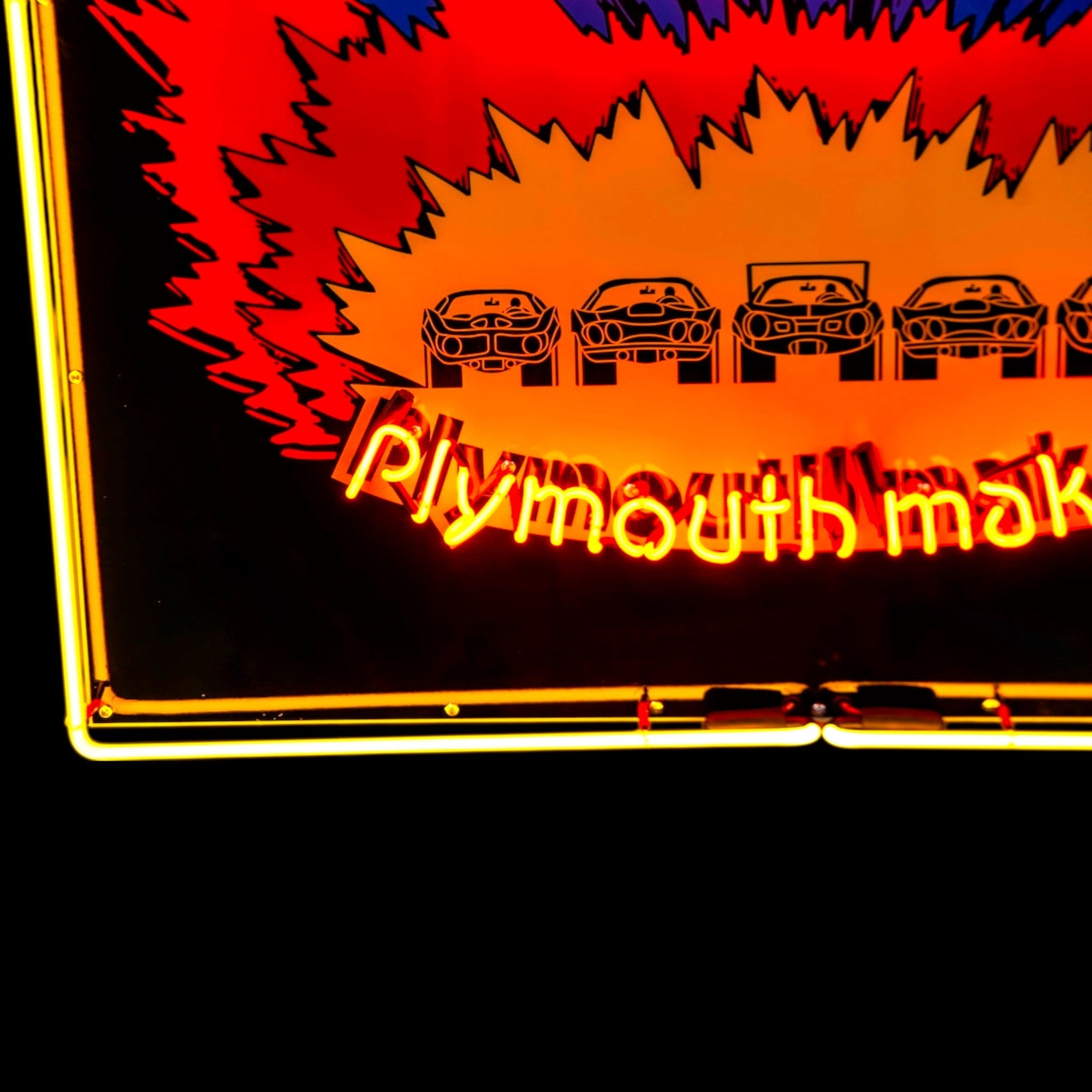 The Rapid Transit System (RTS) Real Neon Sign - Large, Glass, & Porcelain Enamel - Retro Vintage Plymouth Makes It Dealership Advertising Display