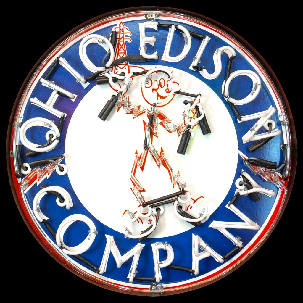 Reddy Kilowatt Ohio Edison Co Neon Porcelain Can Sign | Vintage Electric Advertising Neon