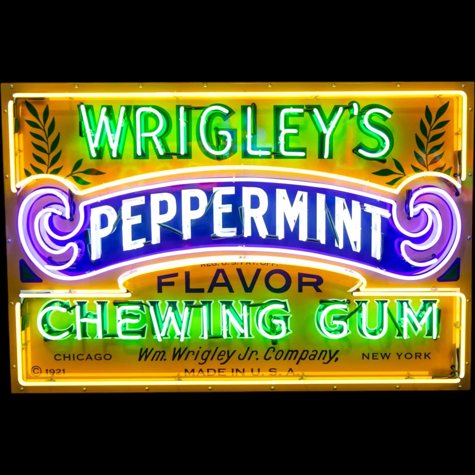 Wrigley's Peppermint Gum Neon Porcelain Advertising Display with Steel Can