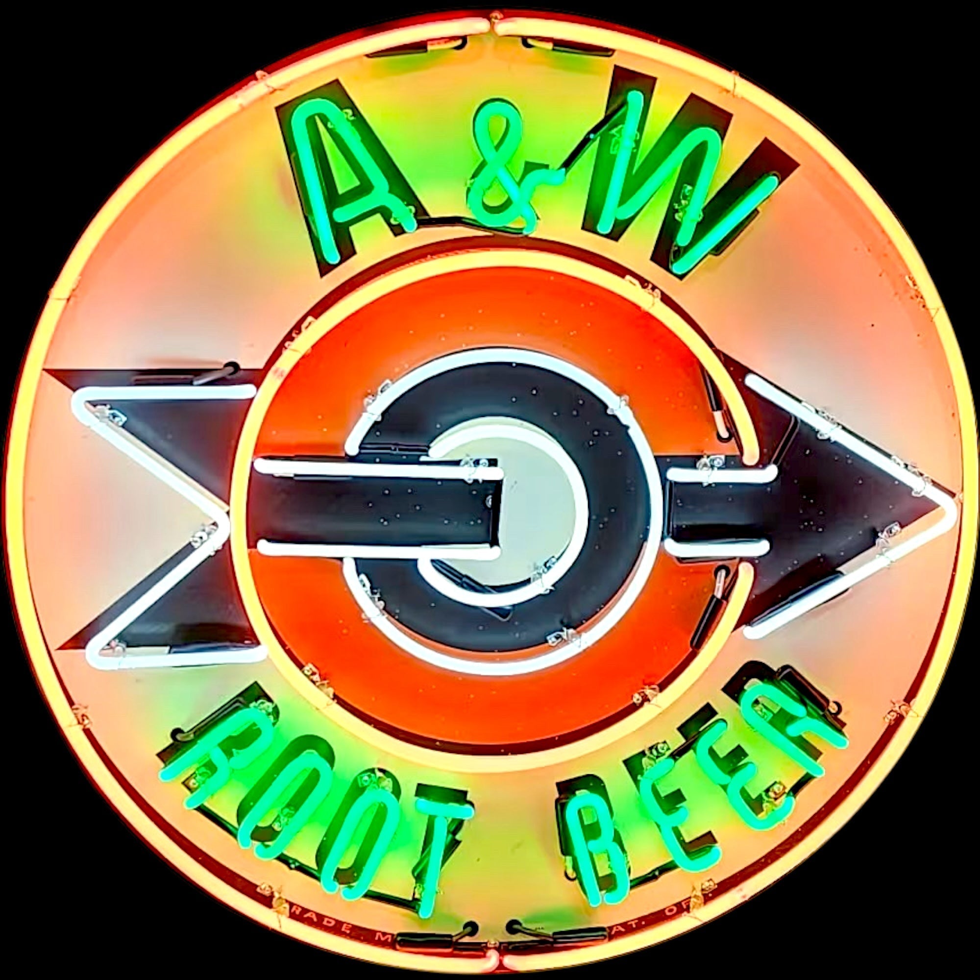 A&W Root Beer Neon Porcelain Sign with Arrow - Real Glass, Premium Enamel, Metal Can - Vintage Soda Advertising
