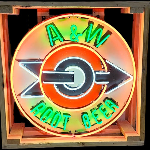 A&W Root Beer Neon Porcelain Sign with Arrow - Real Glass, Premium Enamel, Metal Can - Vintage Soda Advertising