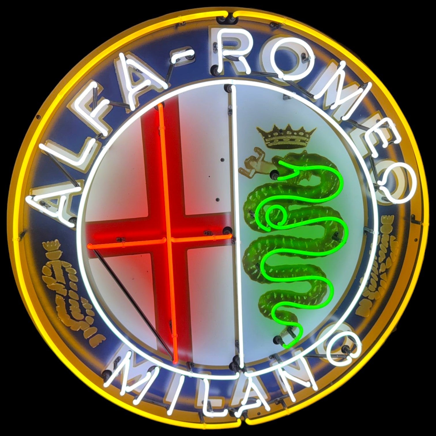 Vintage Alfa Romeo Glass Neon Porcelain with Steel Can