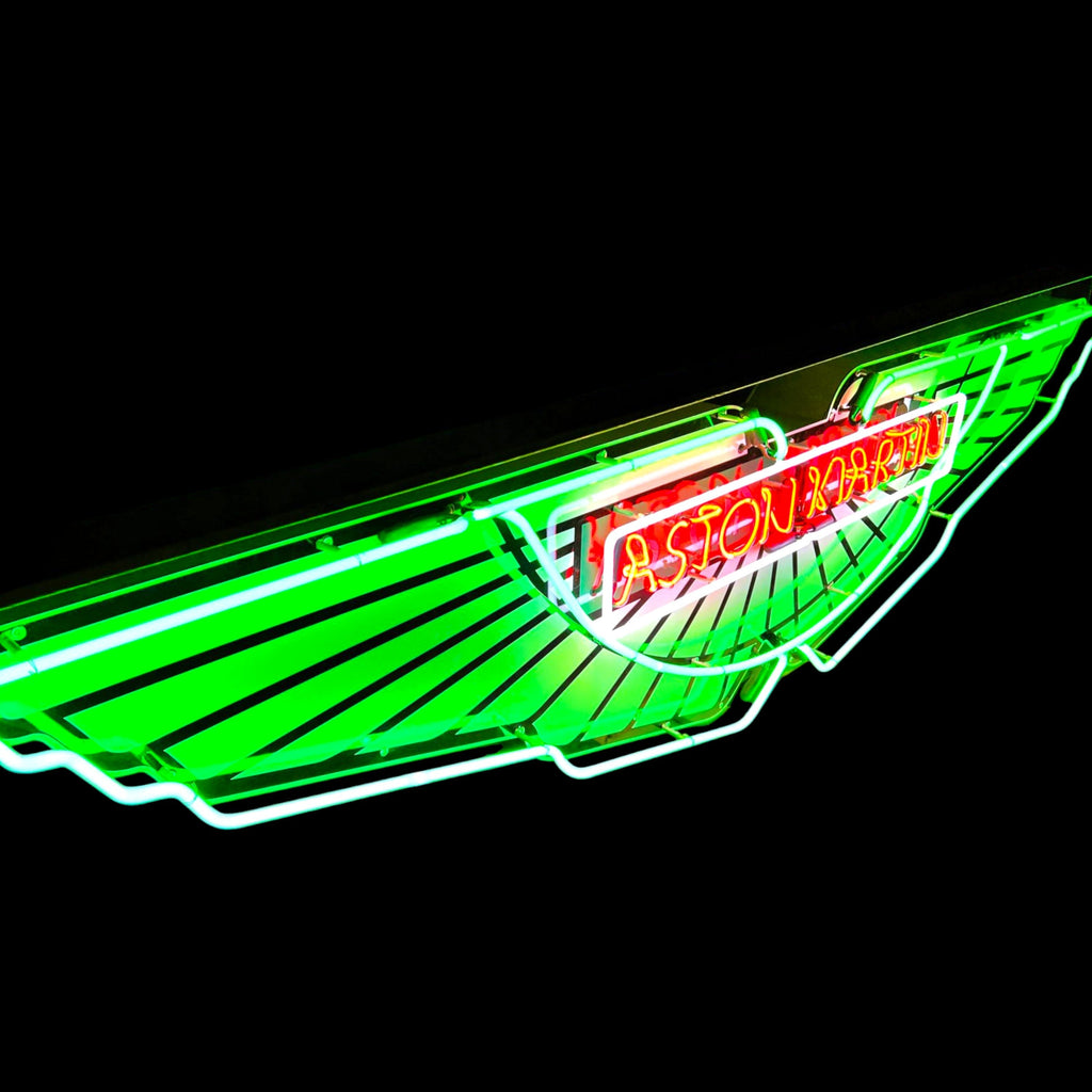 Aston Martin Wings Neon Die Cut Sign - Real Glass, Porcelain, Metal Can - Old Dealership Advertising