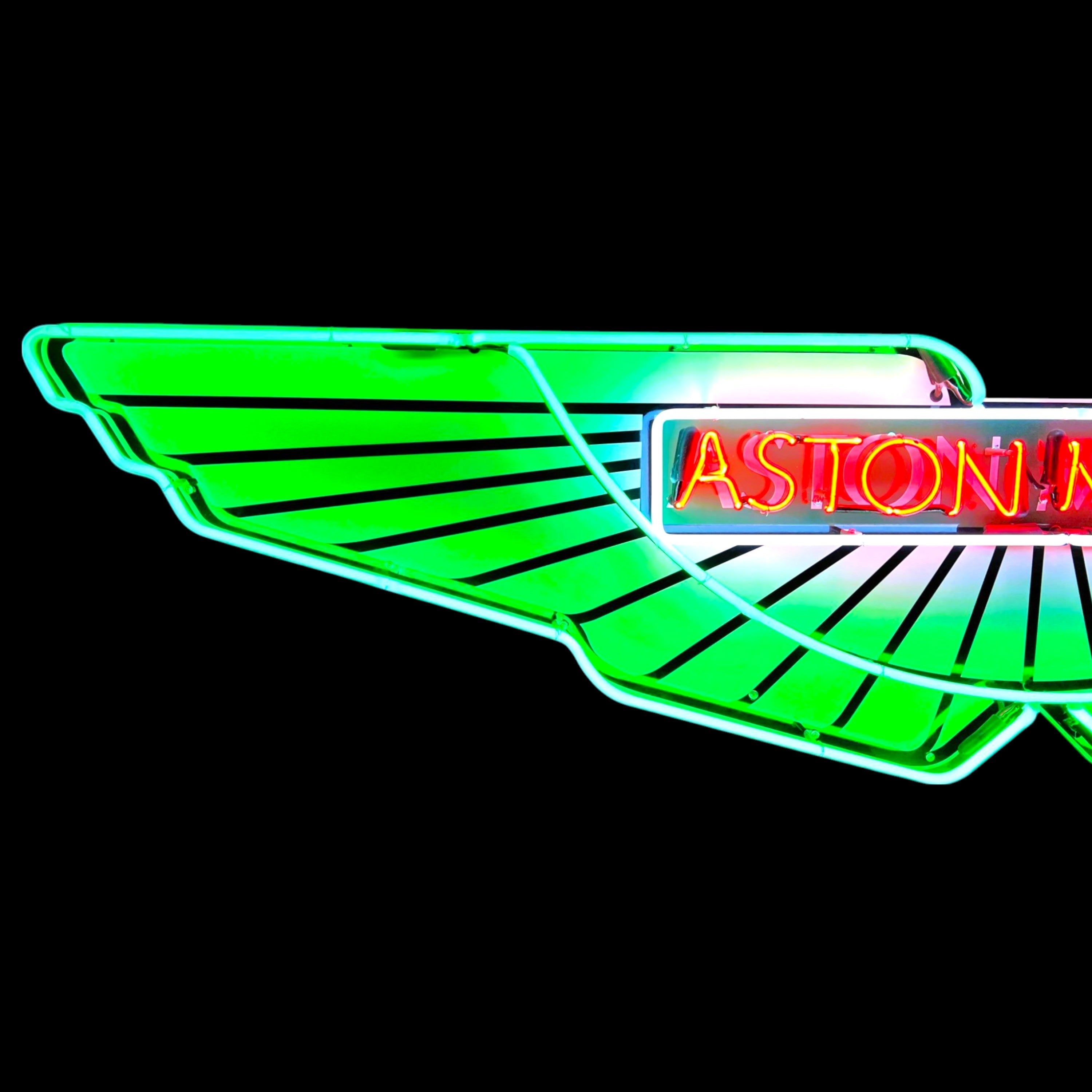 Aston Martin Wings Neon Die Cut Sign - Real Glass, Porcelain, Metal Can - Old Dealership Advertising