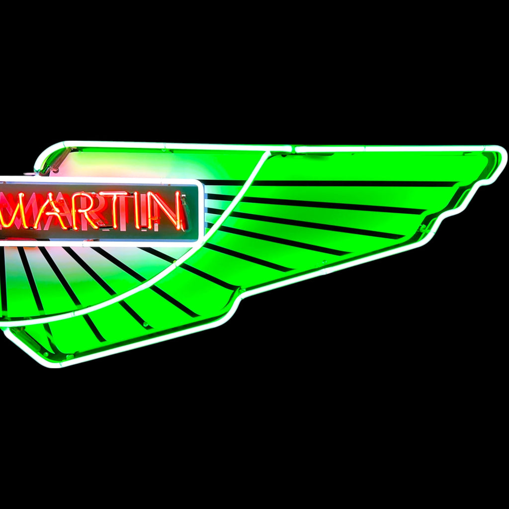 Aston Martin Wings Neon Die Cut Sign - Real Glass, Porcelain, Metal Can - Old Dealership Advertising