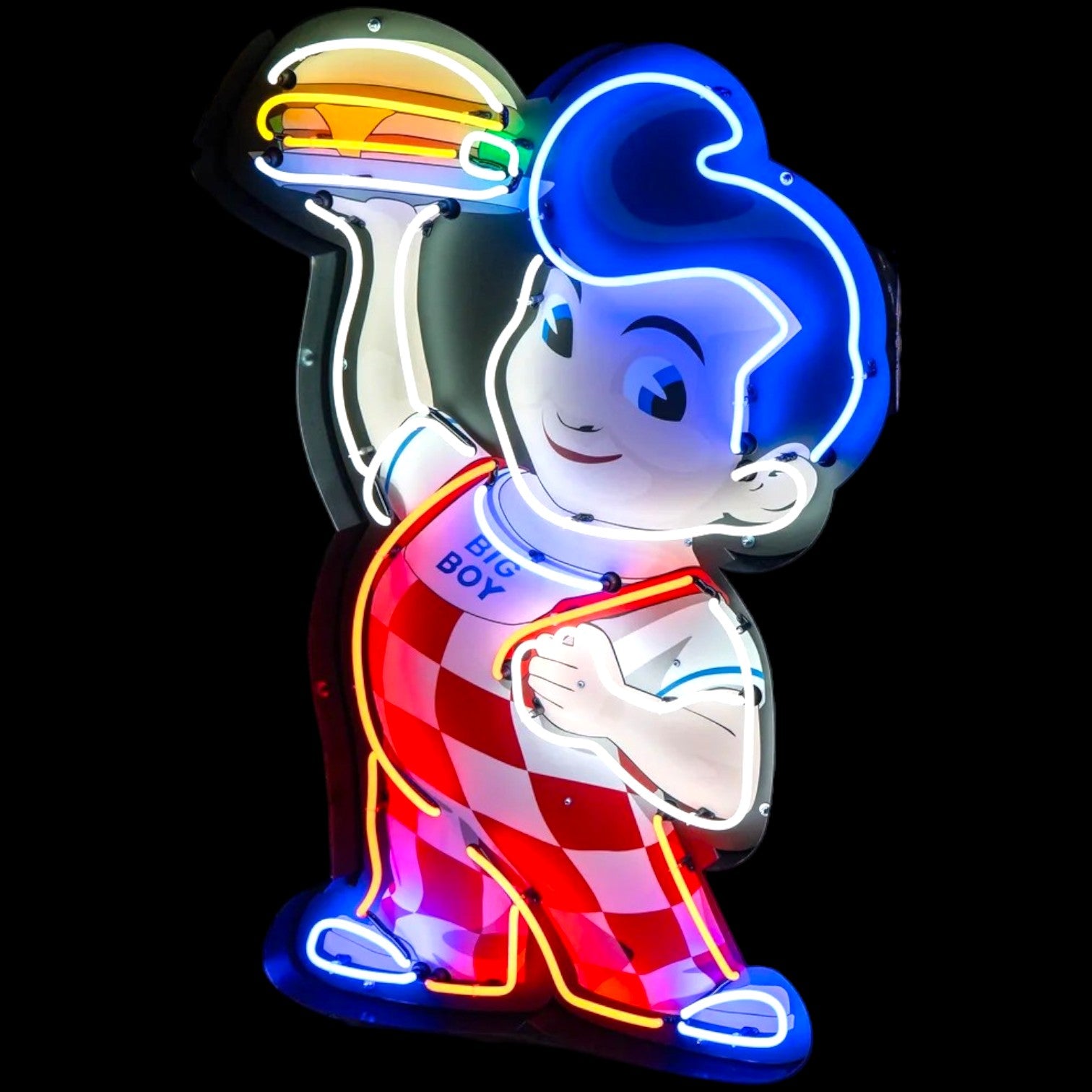 Big Boy Glass Neon Sign - Large Die Cut Mascot Light Up Advertising - Porcelain & Metal Can