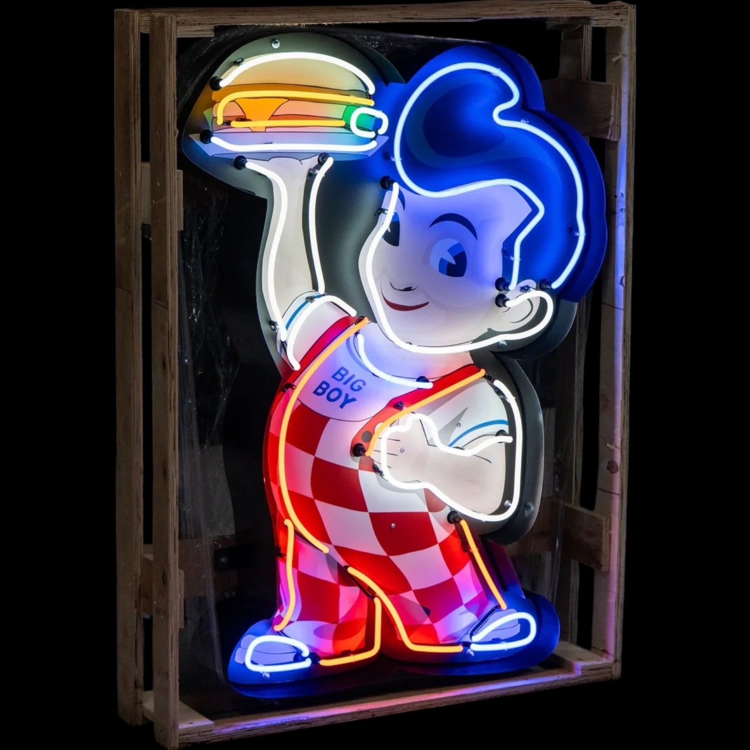 Big Boy Glass Neon Sign - Large Die Cut Mascot Light Up Advertising - Porcelain & Metal Can