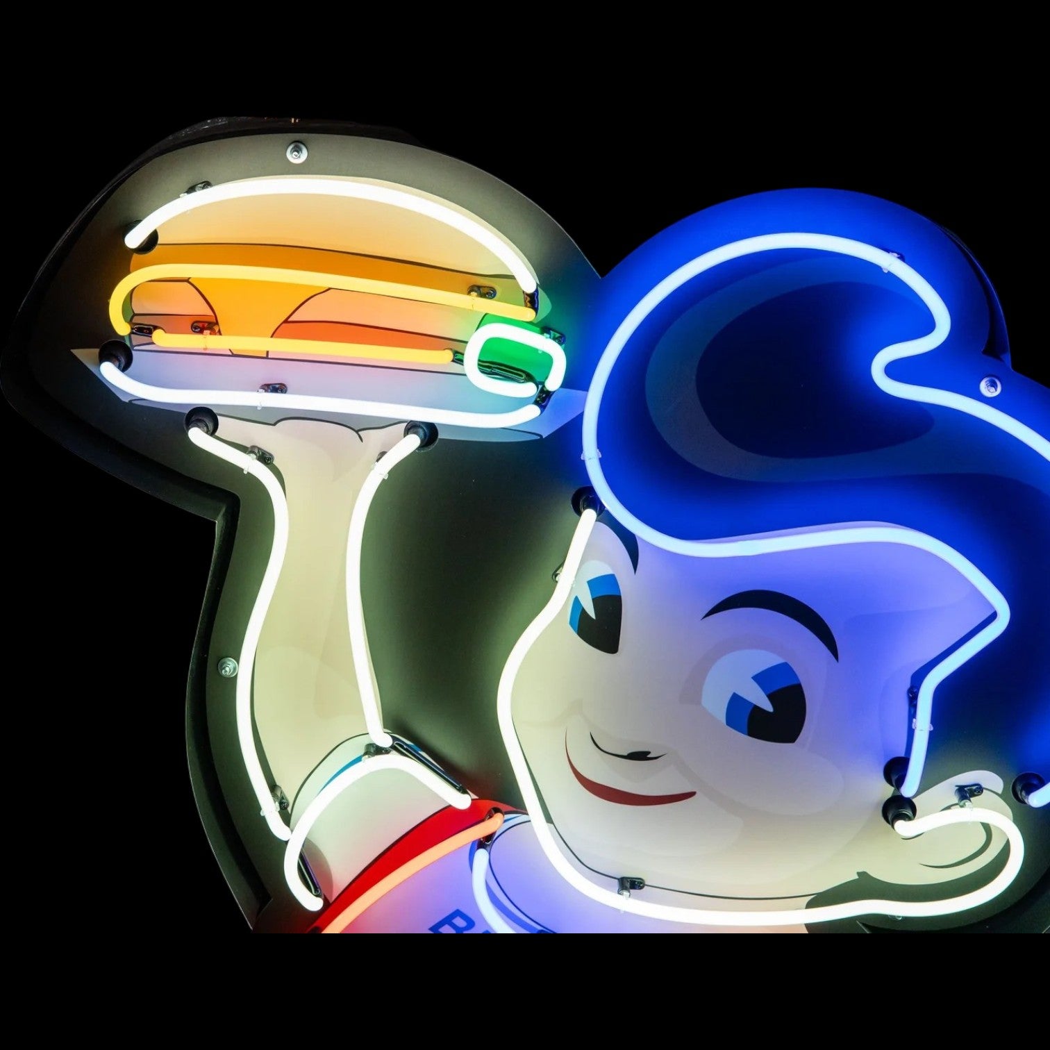 Big Boy Glass Neon Sign - Large Die Cut Mascot Light Up Advertising - Porcelain & Metal Can